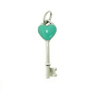 TIFFANY Co Silver Enamel Heart Key Necklace Blue